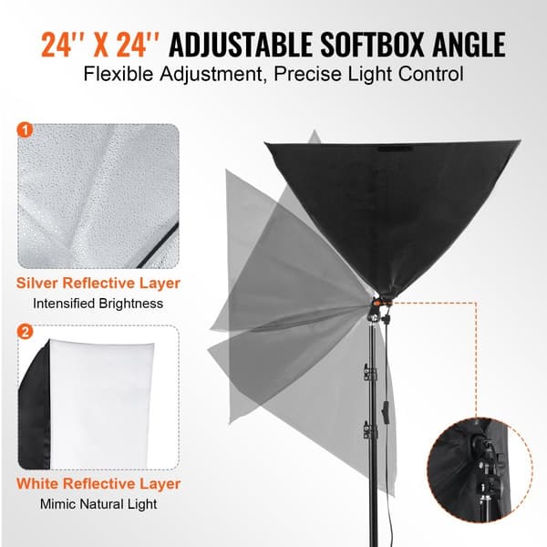 Softbox-belysningskit 24x24 tum, 30W LED-lampor, justerbart stativ för professionell fotografering och videoproduktion, 5500K