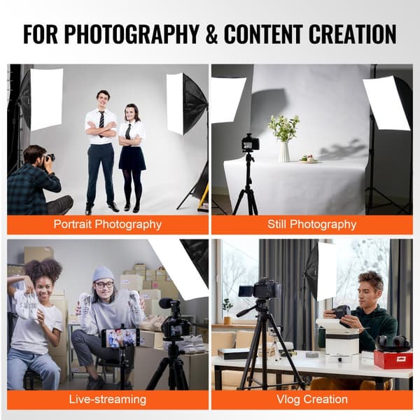 Softbox-belysningskit 24x24 tum, 30W LED-lampor, justerbart stativ för professionell fotografering och videoproduktion, 5500K