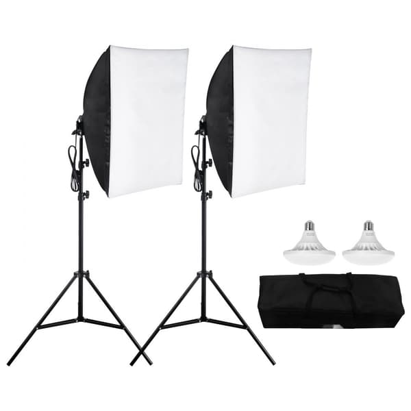 Softbox-belysningskit 24x24 tum, 30W LED-lampor, justerbart stativ för professionell fotografering och videoproduktion, 5500K
