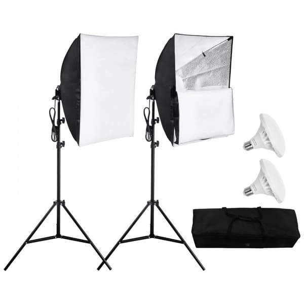Softbox-belysningskit 24x24 tum, 30W LED-lampor, justerbart stativ för professionell fotografering och videoproduktion, 5500K