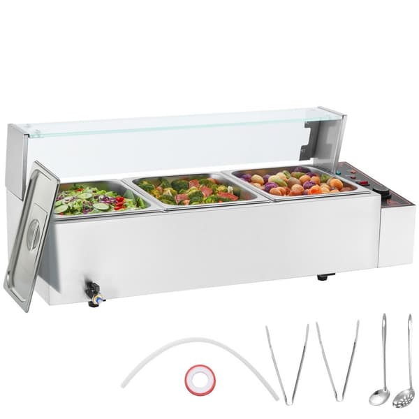 Kommersiell Matvärmare Bänkskiva, 3*8Qt Buffé med Glassköld, Hög Kapacitet för Catering och Event
