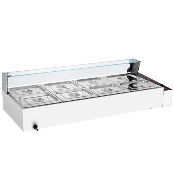 Kommersiell elektrisk matvärmare 8*8Qt, bänkskiva buffé med glasskydd, effektiv värme, temperaturkontroll för restauranger, catering