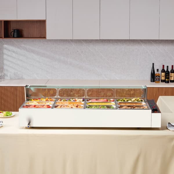 Kommerciel elektrisk madvarmer 12x5Qt bordpladebuffet med glasdække, effektiv opvarmning, ideel til catering.