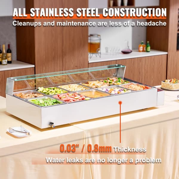 Kommerciel elektrisk madvarmer bordplade buffet 10x8Qt, glasbeskyttelse, effektiv varmefordeling, ideel til arrangementer.