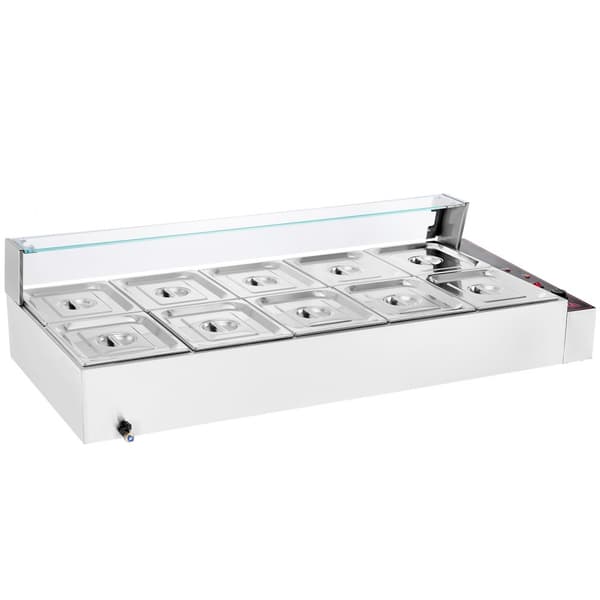 Kommerciel elektrisk madvarmer bordplade buffet 10x8Qt, glasbeskyttelse, effektiv varmefordeling, ideel til arrangementer.