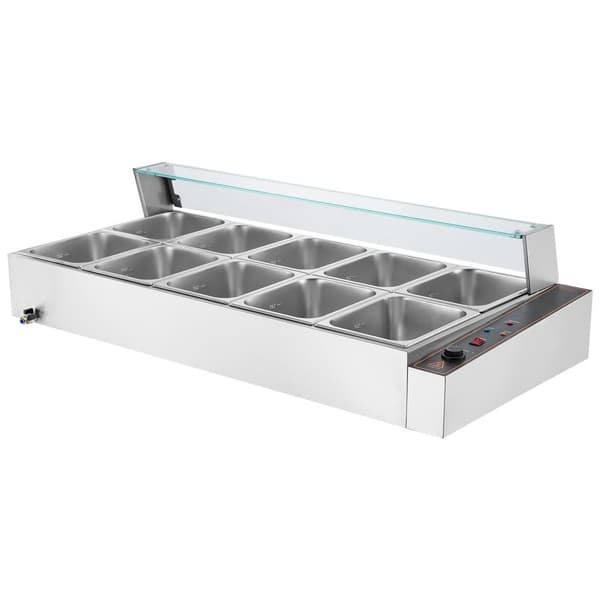 Kommerciel elektrisk madvarmer bordplade buffet 10x8Qt, glasbeskyttelse, effektiv varmefordeling, ideel til arrangementer.