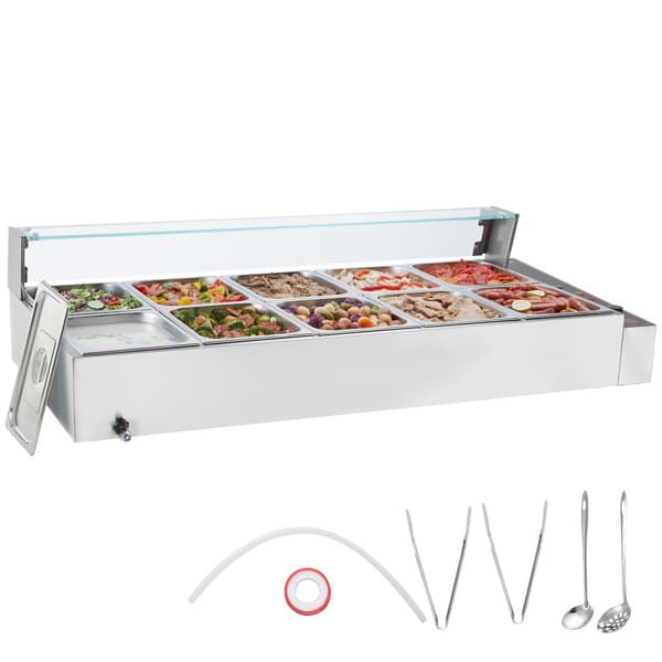 Bänkskiva Buffé Värmare 10x8Qt, Kommersiell Elektrisk Matvärmare, Glasskydd, Snabb Värme, Jämn Temperaturkontroll