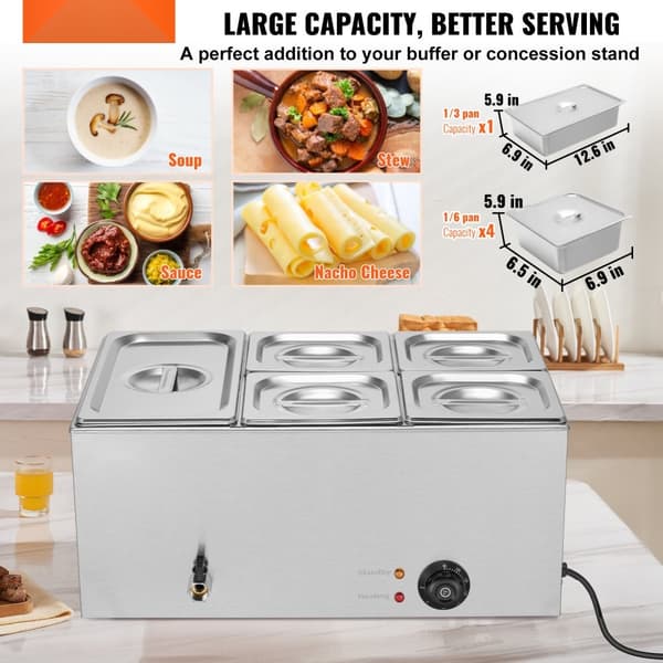 Kommerciel Elektrisk Madvarmer 5-Pande Buffet 14,5L, Bain Marie, Hurtig Opvarmning, Ideel til Arrangementer og Catering.
