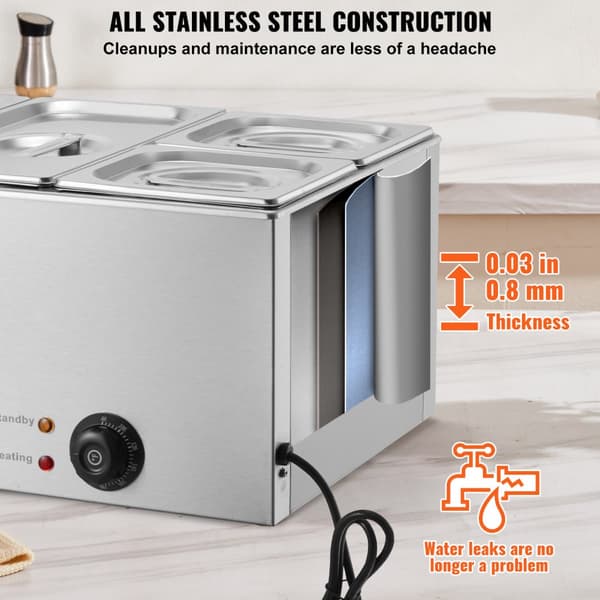 Kommersiell Elektrisk Matvarmare 4-Pan Bänkskiva Buffé 15,5L Bain Marie, Snabb Uppvärmning, Perfekt för Catering och Storkök
