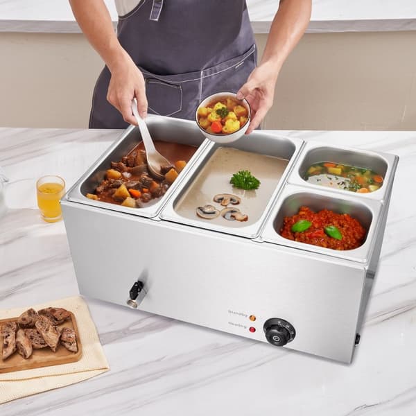 Kommersiell Elektrisk Matvarmare 4-Pan Bänkskiva Buffé 15,5L Bain Marie, Snabb Uppvärmning, Perfekt för Catering och Storkök