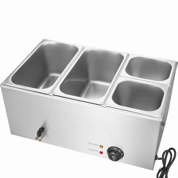 Kommersiell Elektrisk Matvarmare 4-Pan Bänkskiva Buffé 15,5L Bain Marie, Snabb Uppvärmning, Perfekt för Catering och Storkök