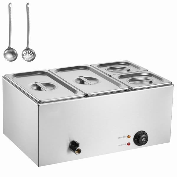 Sähköruoanlämmitin 4-pannulla, 15.5 Litraa Bain Marie, kaupallinen pöytämalli, tehokas ja kestävä ruoan pitämiseen lämpimänä