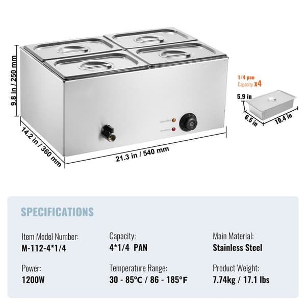 Kommersiell matvärmare 4-pannor, 15L Bain-Marie, bänkskiva, snabb uppvärmning, perfekt för catering och restauranger