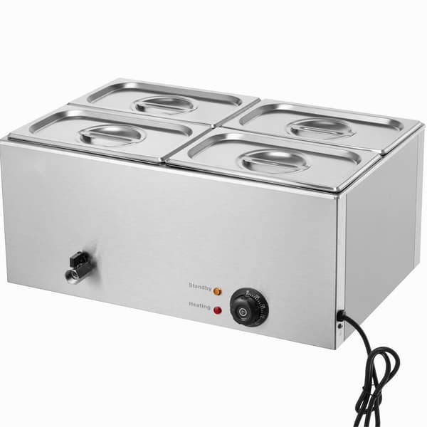 Kommersiell matvärmare 4-pannor, 15L Bain-Marie, bänkskiva, snabb uppvärmning, perfekt för catering och restauranger