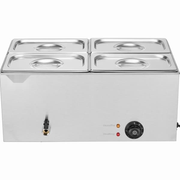 Kommersiell matvärmare 4-pannor, 15L Bain-Marie, bänkskiva, snabb uppvärmning, perfekt för catering och restauranger