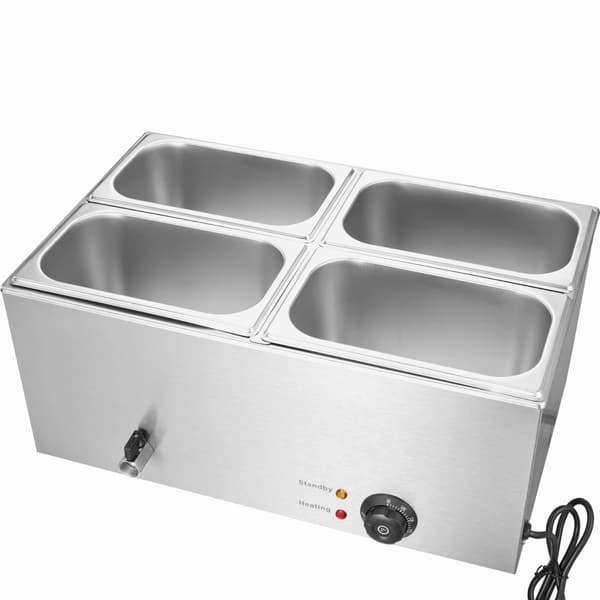 Kommersiell matvärmare 4-pannor, 15L Bain-Marie, bänkskiva, snabb uppvärmning, perfekt för catering och restauranger