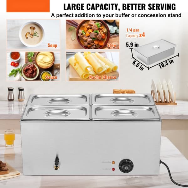 Kommersiell matvärmare 4-pannor, 15L Bain-Marie, bänkskiva, snabb uppvärmning, perfekt för catering och restauranger