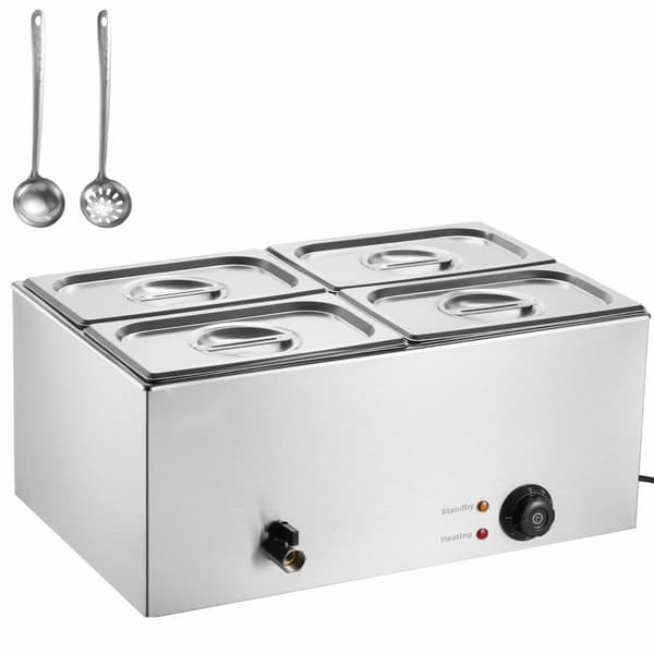 Kommerciel Elektrisk Madvarmer 4-Pande, Bordplade Buffet 15L Bain Marie, hurtig opvarmning, ideel til restauranter.