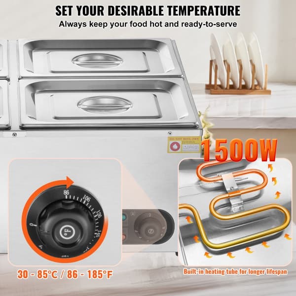 Kommerciel Elektrisk Madvarmer, Bordplade Buffet, 4*8Qt Pande Bain Marie, hurtig opvarmning, hold varm, ideel til arrangementer.
