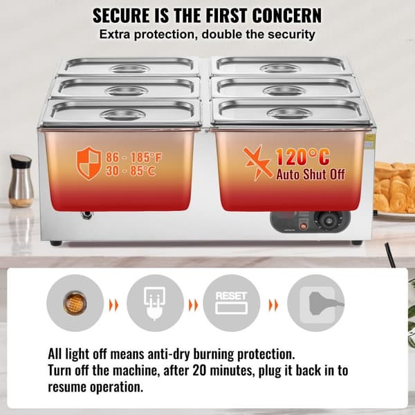 Kommerciel Elektrisk Madvarmer Bordplade Buffet, 6*5Qt Pande, Bain Marie, Effektiv og Holdbar, Ideel til Stort Selskab.