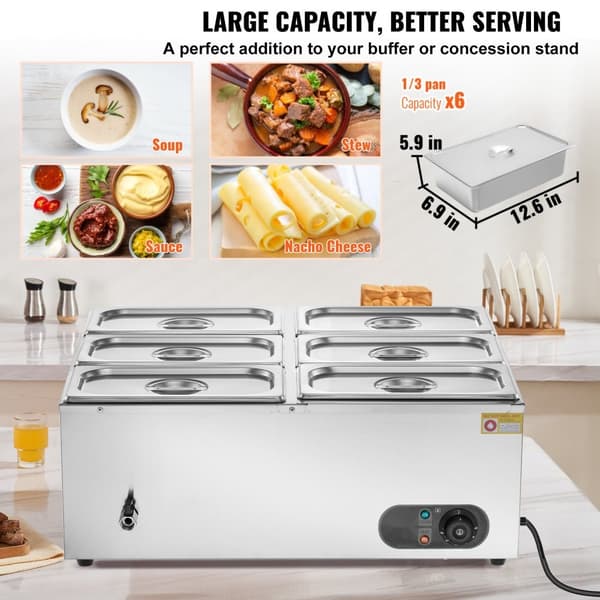 Kommerciel Elektrisk Madvarmer Bordplade Buffet, 6*5Qt Pande, Bain Marie, Effektiv og Holdbar, Ideel til Stort Selskab.