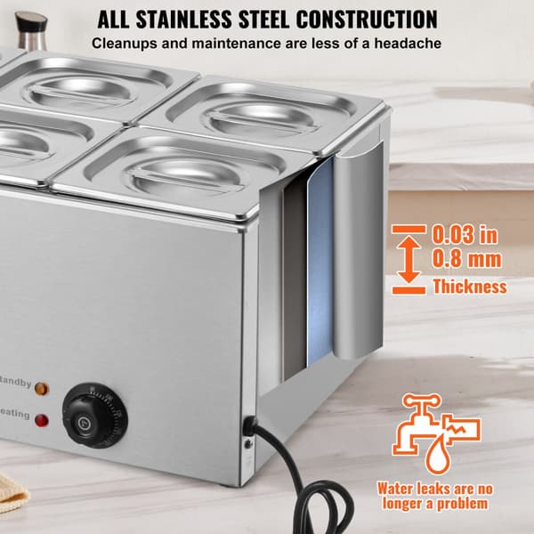 Kommerciel Elektrisk Madvarmer 6-Pande, Bordplade Buffet 13,5L, Bain Marie, Hurtig Opvarmning, Ideel til Catering.