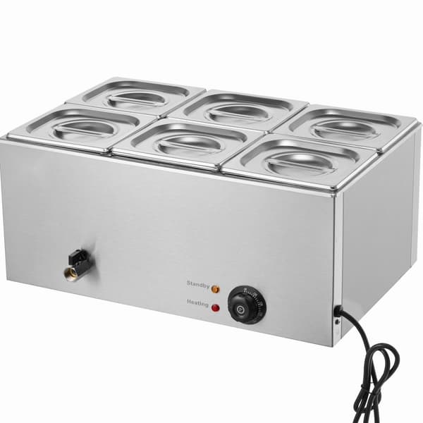 Kommerciel Elektrisk Madvarmer 6-Pande, Bordplade Buffet 13,5L, Bain Marie, Hurtig Opvarmning, Ideel til Catering.