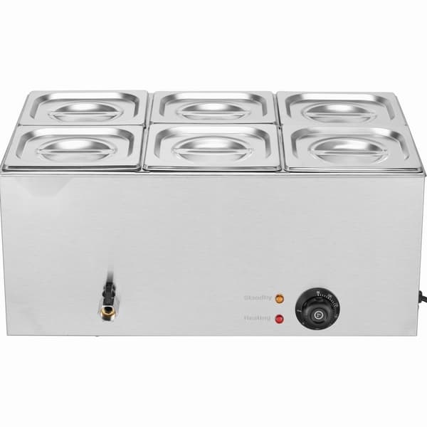 Kommerciel Elektrisk Madvarmer 6-Pande, Bordplade Buffet 13,5L, Bain Marie, Hurtig Opvarmning, Ideel til Catering.
