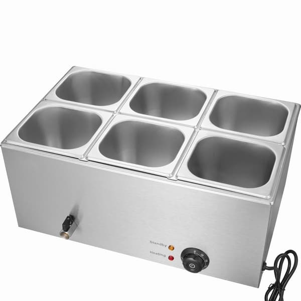 Kommerciel Elektrisk Madvarmer 6-Pande, Bordplade Buffet 13,5L, Bain Marie, Hurtig Opvarmning, Ideel til Catering.
