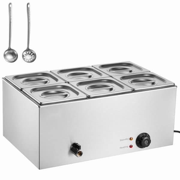 Kommerciel Elektrisk Madvarmer 6-Pande, Bordplade Buffet 13,5L, Bain Marie, Hurtig Opvarmning, Ideel til Catering.