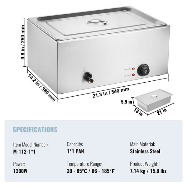 Kommerciel elektrisk madvarmer, bordplade buffet, 1*18L pande, Bain Marie, ideel til restauranter, hurtig opvarmning.