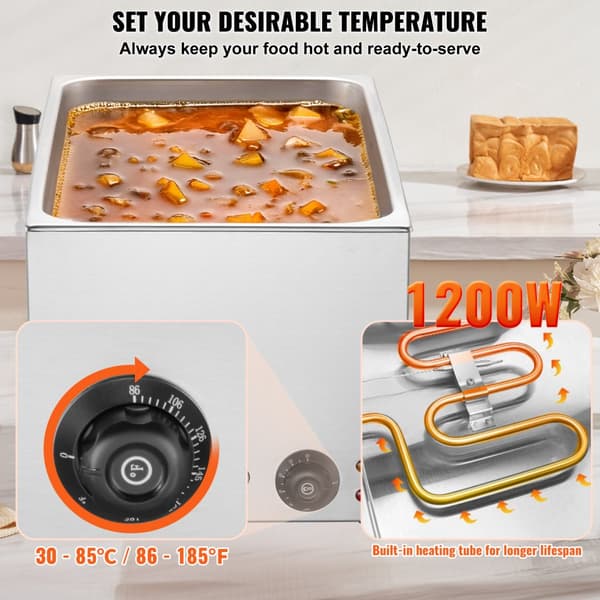 Bänkmodell Elektrisk Matvärmare, 18L, 1200W, Buffet Bain Marie, justerbar temperaturkontroll, snabb uppvärmning, professionell användning