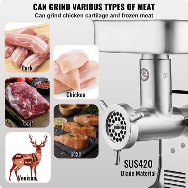 Sähkoinen lihamylly 21 lbs/min, tehokas makkaratäytteen valmistuskeittiö, luotettava ja kestävä