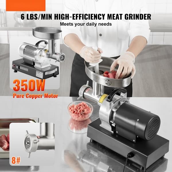 Kommerciel elektrisk kødkværn 6 Lbs/Min, Pølsestopper, kraftfuld køkkenapparat, hurtig og effektiv hakning.