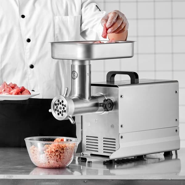Kommerciel elektrisk kødkværn 5 Lbs/min, pølsestopper, køkkenmaskine, effektiv madlavning, robust design.