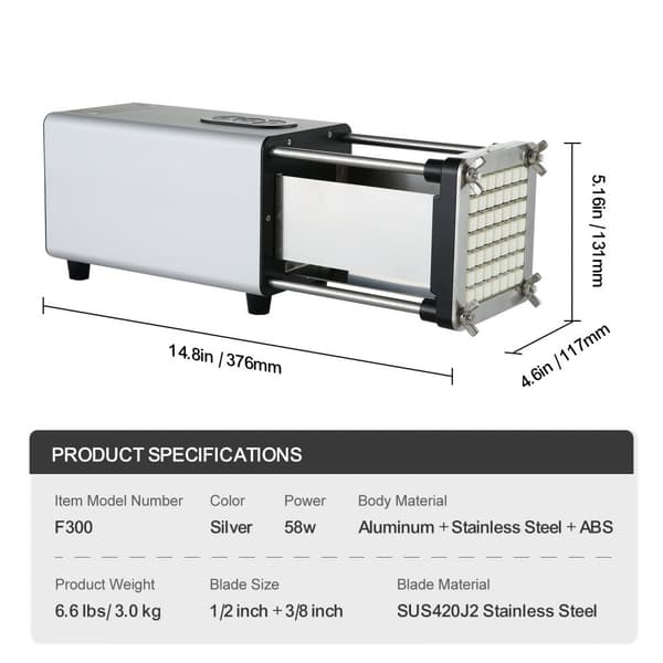 Elektrisk pommes fritesskärare, potatisskärare i rostfritt stål, hållbar design, snabb och effektiv, perfekt för hemmet och professionell användning