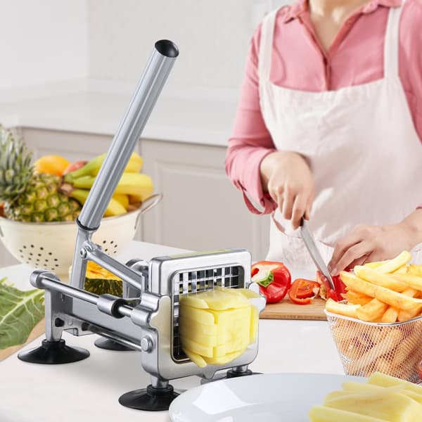 Pommes fritesskærer i rustfrit stål, kartoffel- og grøntsagsskæremaskine med 3 knive, effektiv hakker, køkkenredskab.