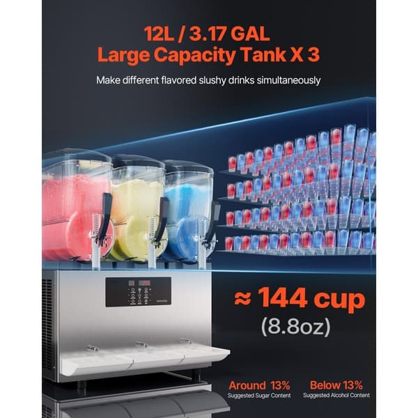 12Lx3 Kaupallinen Slushy-kone, Margarita Smoothie- ja Jäätelöjuomavalmistaja, helppo käyttää, kestävä rakenne