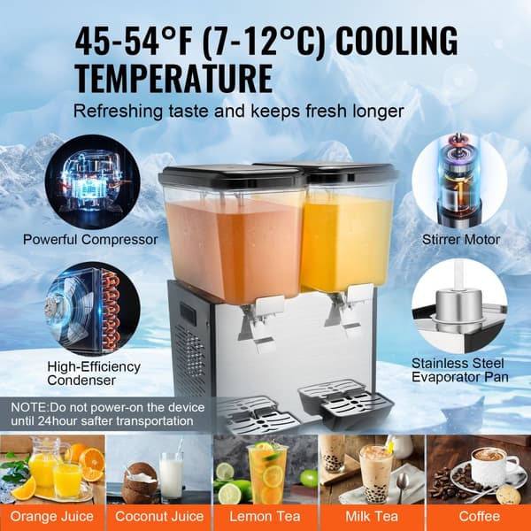 Kommerciel drikkevaredispenser 18L x 2 tanke, kold juice og isdrik dispenser, hold dine drikke kolde og forfriskende.