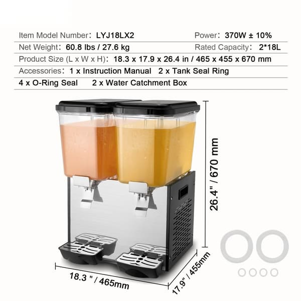 Kommerciel drikkevaredispenser 18L x 2 tanke, kold juice og isdrik dispenser, hold dine drikke kolde og forfriskende.