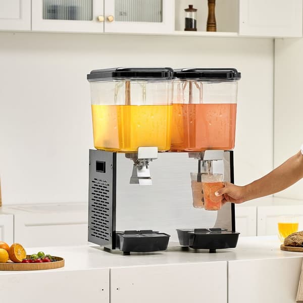 Kommerciel drikkevaredispenser 18L x 2 tanke, kold juice og isdrik dispenser, hold dine drikke kolde og forfriskende.