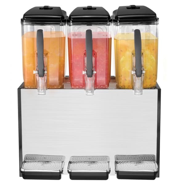 Kommerciel drikkevaredispenser 12L x 3 tanke, kold juice og isdrik, hurtig servering, ideel til café og fest.