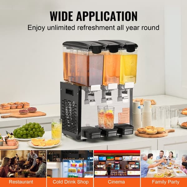 Kommerciel drikkevare-dispenser 10L, 3 tanke, kold juice, drikkevare-dispenser med høj kapacitet.