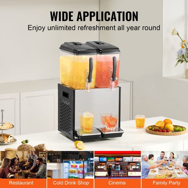 Kommerciel drikkevaredispenser 12L x 2 tanke, kold juice og isdrik, hurtig distribuation, ideel til fest og arrangementer.