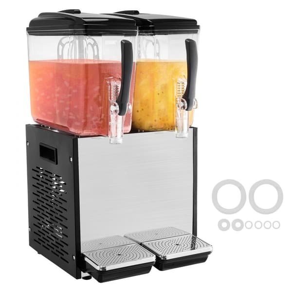Kommerciel drikkevaredispenser 12L x 2 tanke, kold juice og isdrik, hurtig distribuation, ideel til fest og arrangementer.