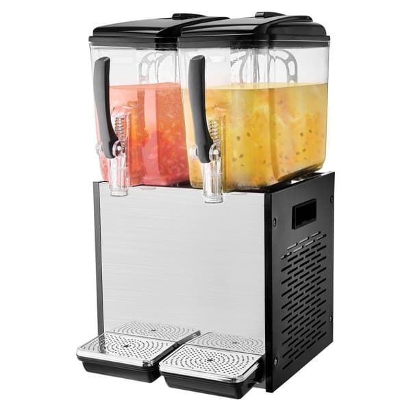 Kommerciel drikkevaredispenser 12L x 2 tanke, kold juice og isdrik, hurtig distribuation, ideel til fest og arrangementer.