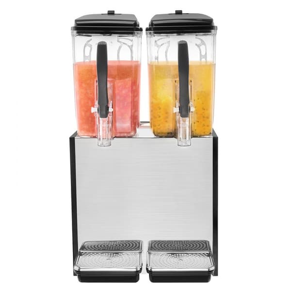 Kommerciel drikkevaredispenser 12L x 2 tanke, kold juice og isdrik, hurtig distribuation, ideel til fest og arrangementer.