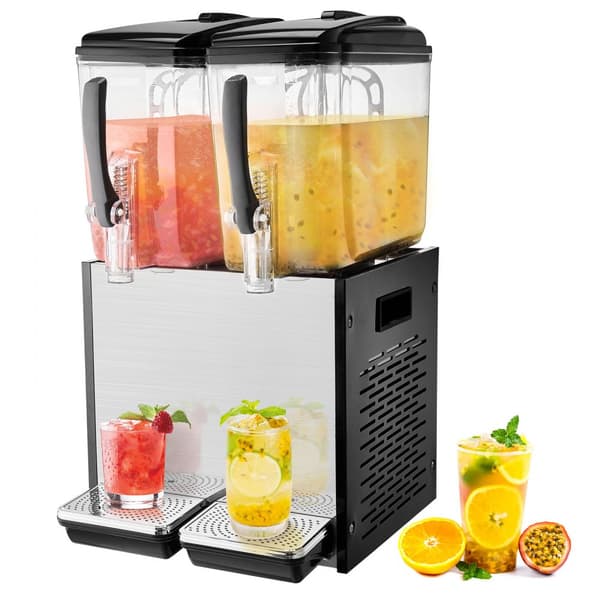 Kommerciel drikkevaredispenser 12L x 2 tanke, kold juice og isdrik, hurtig distribuation, ideel til fest og arrangementer.