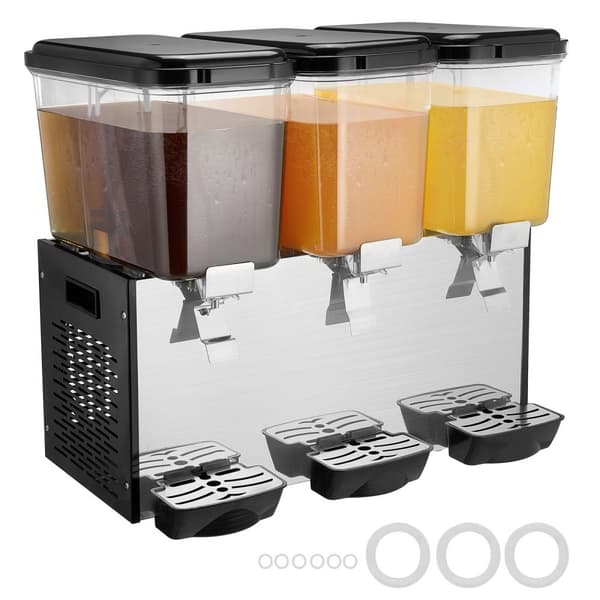 Kommerciel 18L drikkevaredispenser med 3 tanke, kold juice og isdrik, perfekt til caféer og events.
