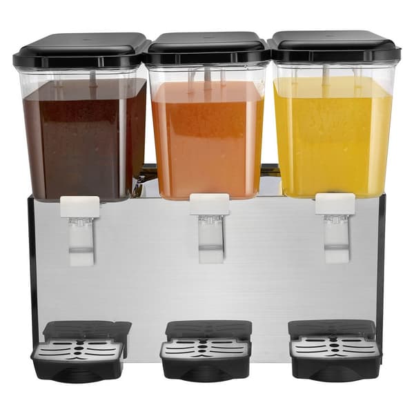 Kommerciel 18L drikkevaredispenser med 3 tanke, kold juice og isdrik, perfekt til caféer og events.